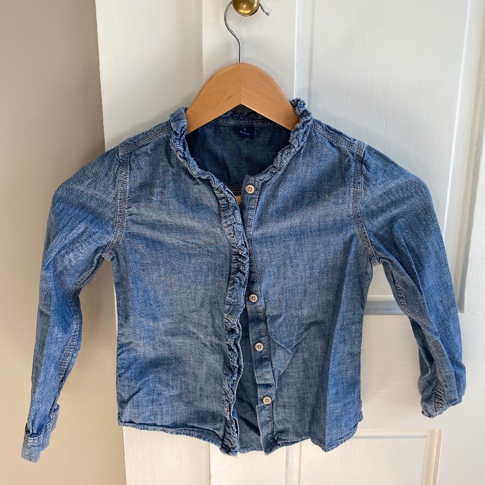 Girls Jean Button-Down with Ruffle Trim - GAP (S)